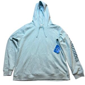 Columbia Trek Women’s XL Graphic Hoodie Sweatshirt Blue Pullover Pouch Arm Logo
